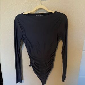 Abercrombie & Fitch Navy Blue Long-Sleeve Ruched Bodysuit